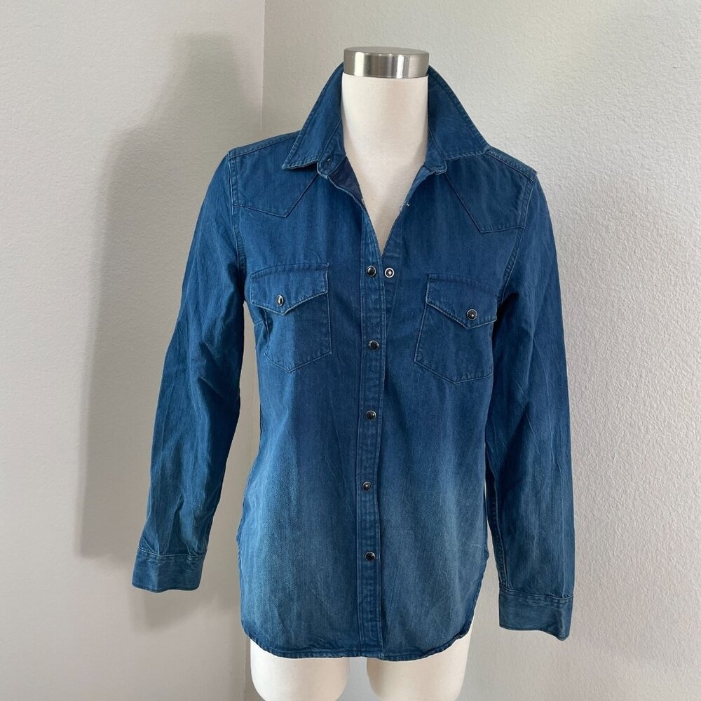 Gap Womens‎ Small Blue Ombre Denim Snap Up Shirt Long Sleeve Western Top